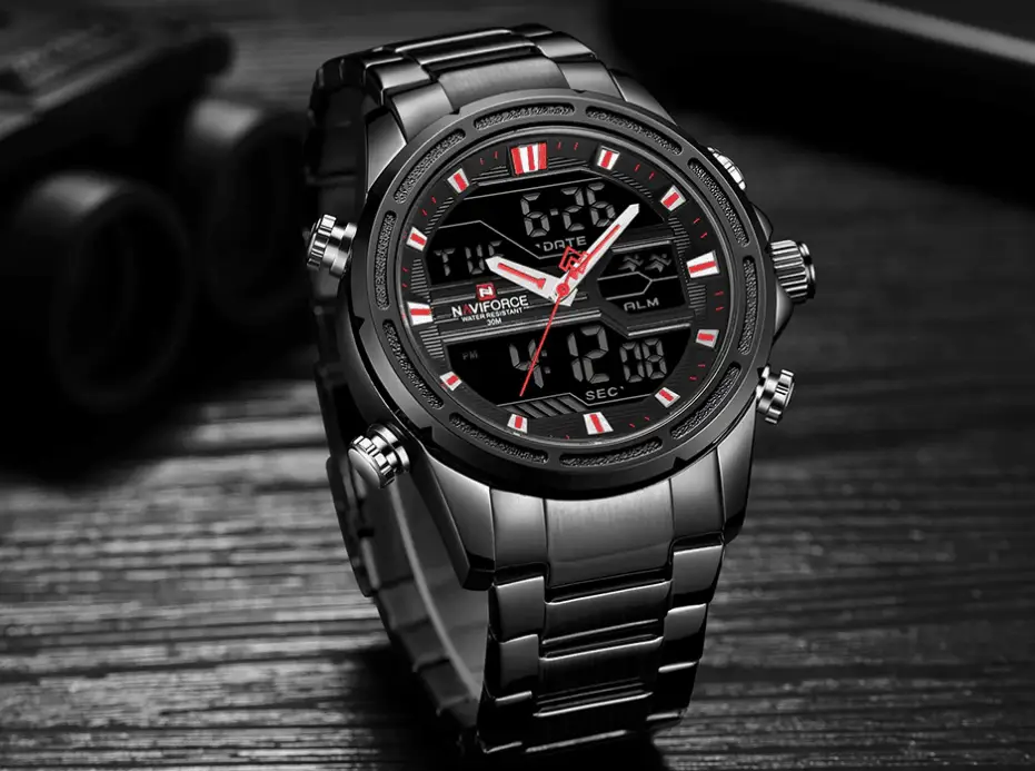 Mens Waterproof Analog Digital Watch Stainless