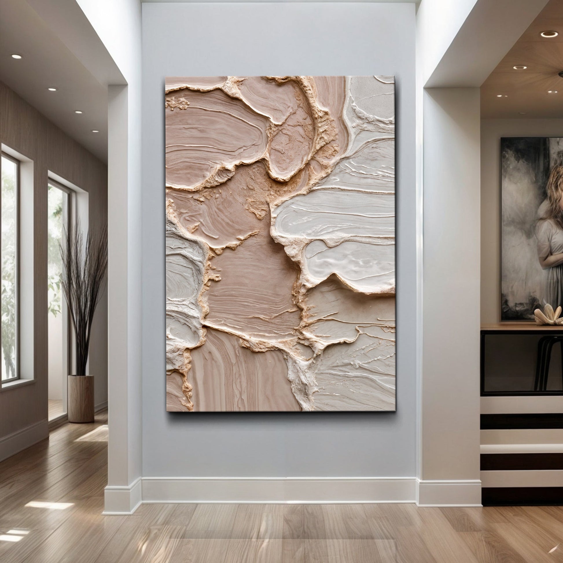 Ivory minimalist abstract canvas wall art with beige marble texture on Tampa Home & Garden Store