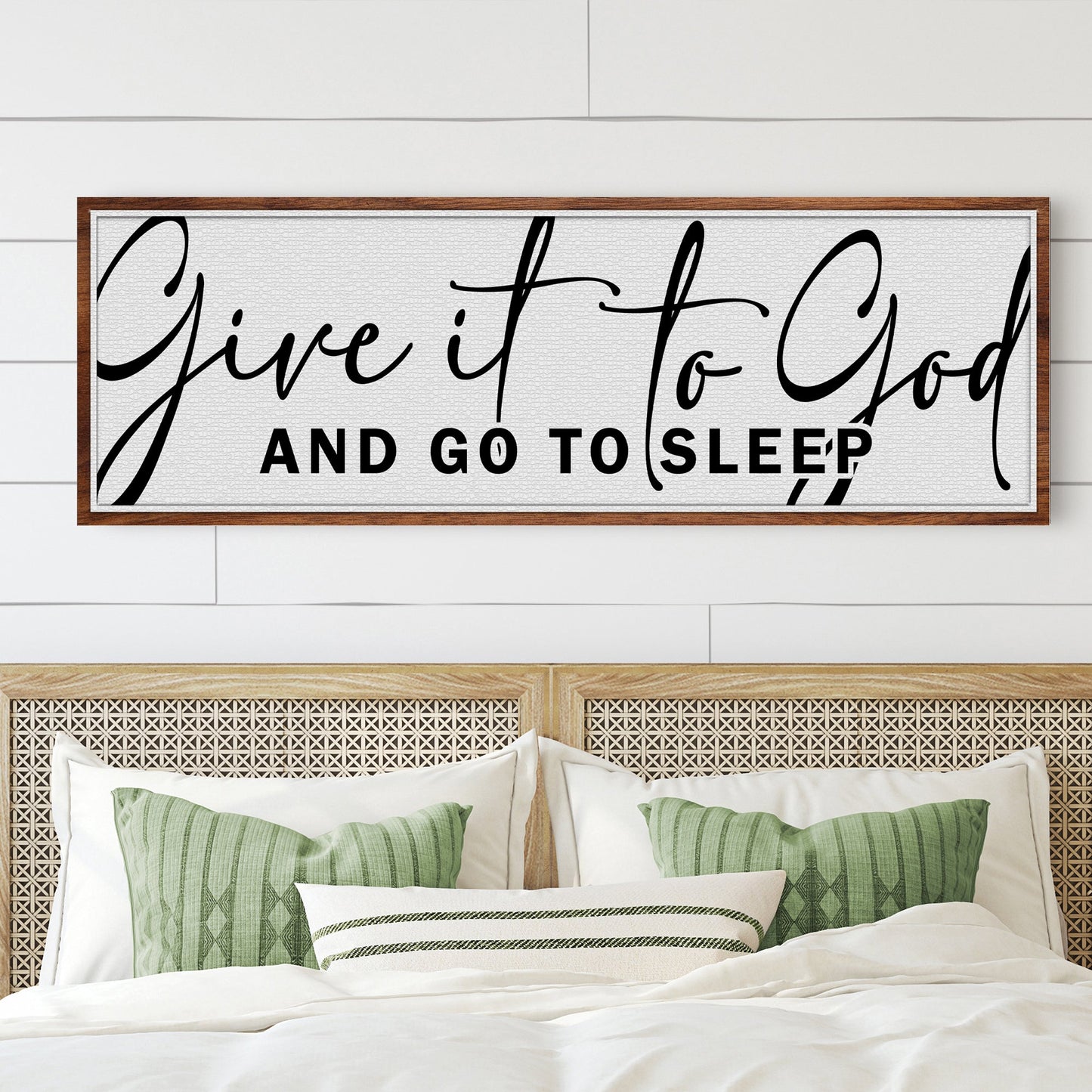 Tailored Canvases sign VIII framed wood canvas with Give It To God And Go To Sleep text on Tampa Home & Garden Store