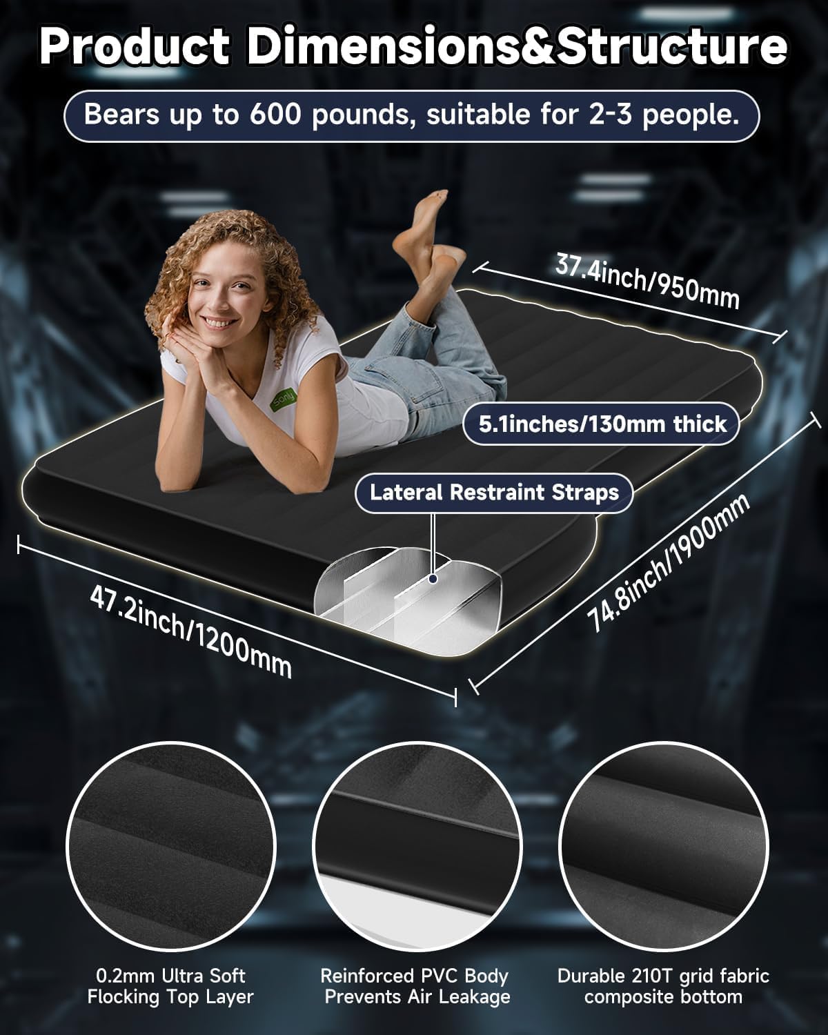 Umbrauto SUV air mattress, 74.8x47.2 in, 5.1 in thick with lateral straps for car camping on Tampa Home & Garden Store