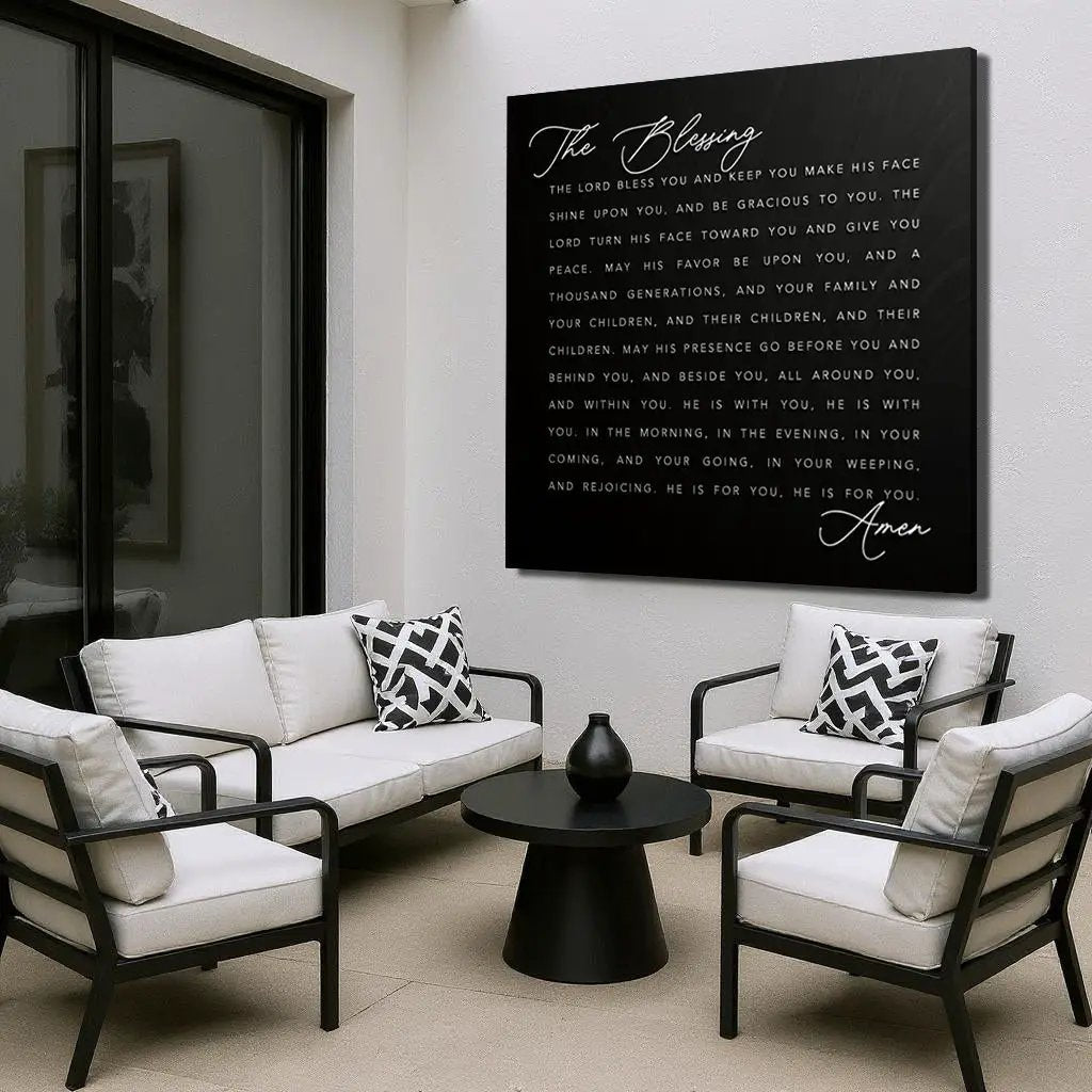 The Blessing Faith Sign III canvas by Tailored Canvases, black canvas with white script on Tampa Home & Garden Store