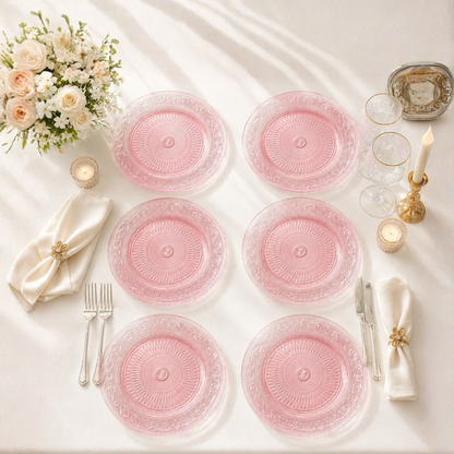 Blush Vintage Glass Plates and a Set of Six