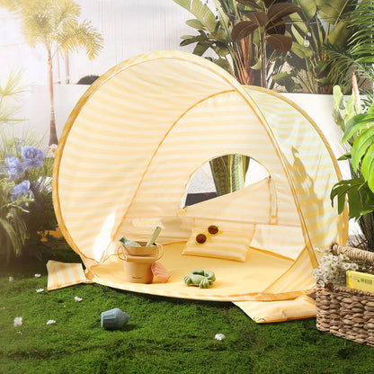 Tiny Land beach tent set, yellow striped pop-up tent with entry, includes bucket and shovel on Tampa Home & Garden Store