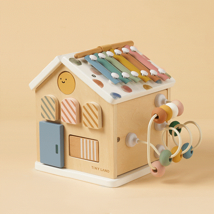 Tiny Land Cottage Activity Cube Morandi wooden baby activity toy with pastel xylophone bars on Tampa Home & Garden Store