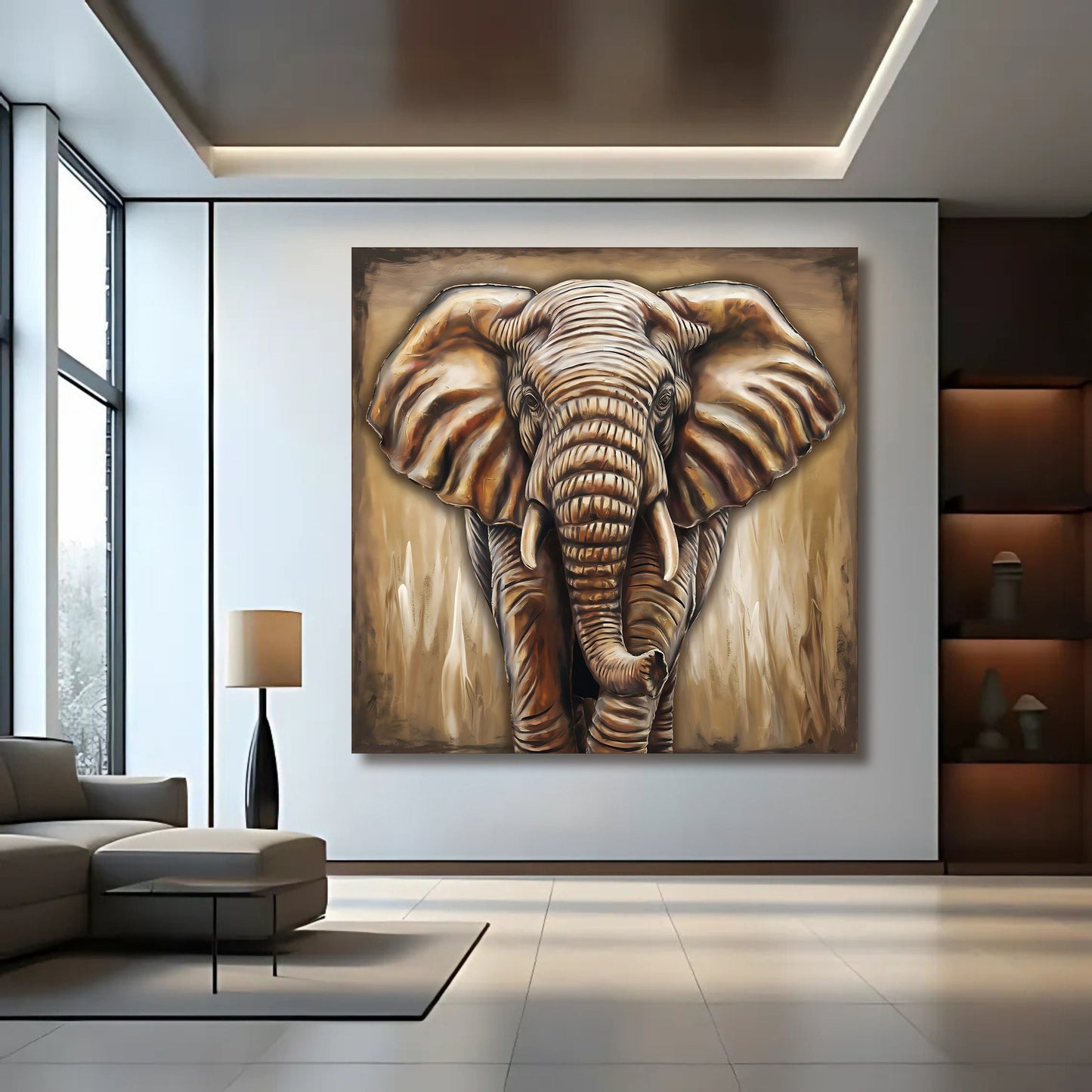 3D Elephant Wall Art canvas by Tailored Canvases, brown beige tones on Tampa Home & Garden Store