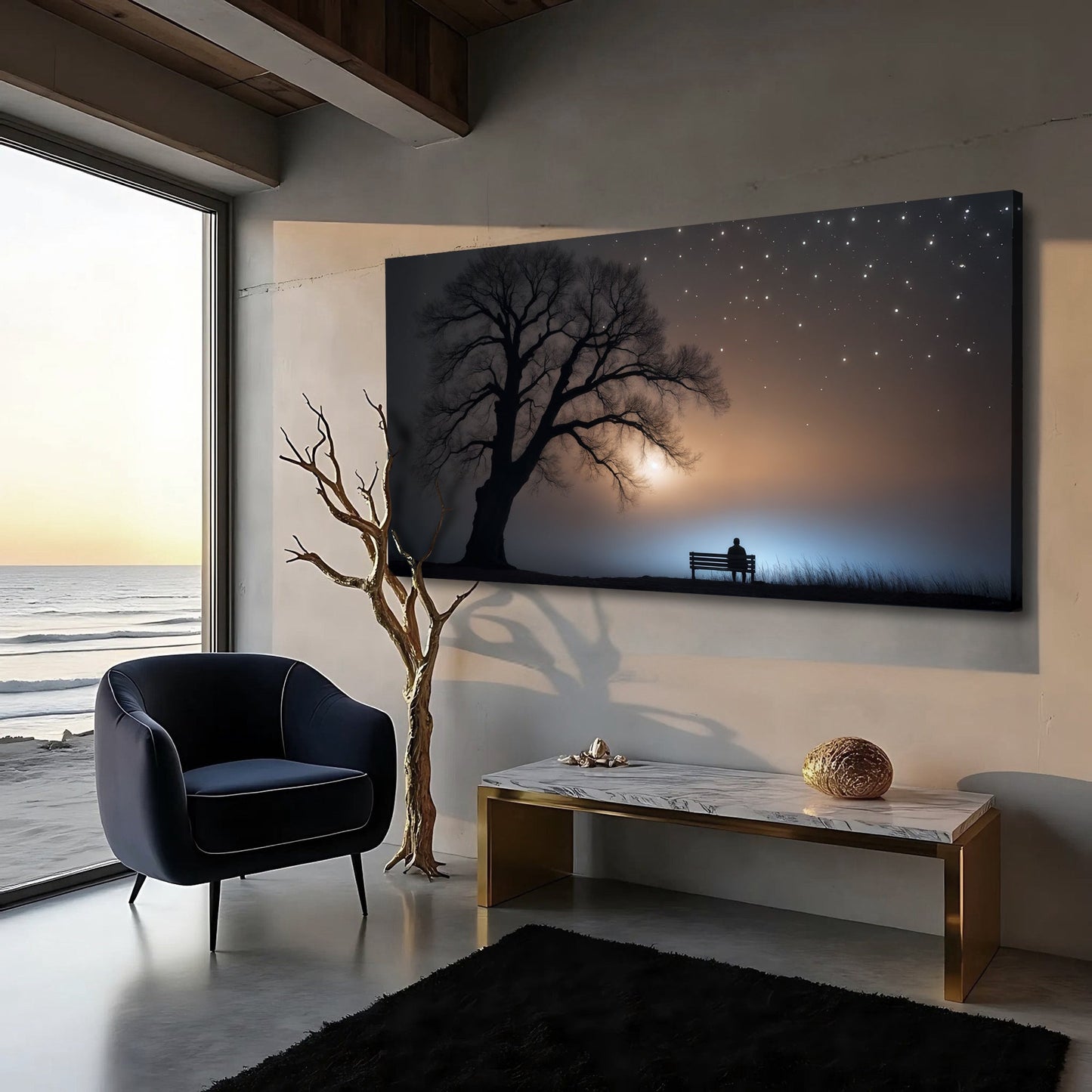 Modern Nature Scenery Wall Art canvas; silhouetted tree under starry night sky on Tampa Home & Garden Store