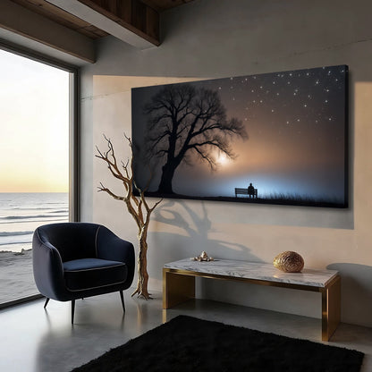Modern Nature Scenery Wall Art canvas; silhouetted tree under starry night sky on Tampa Home & Garden Store