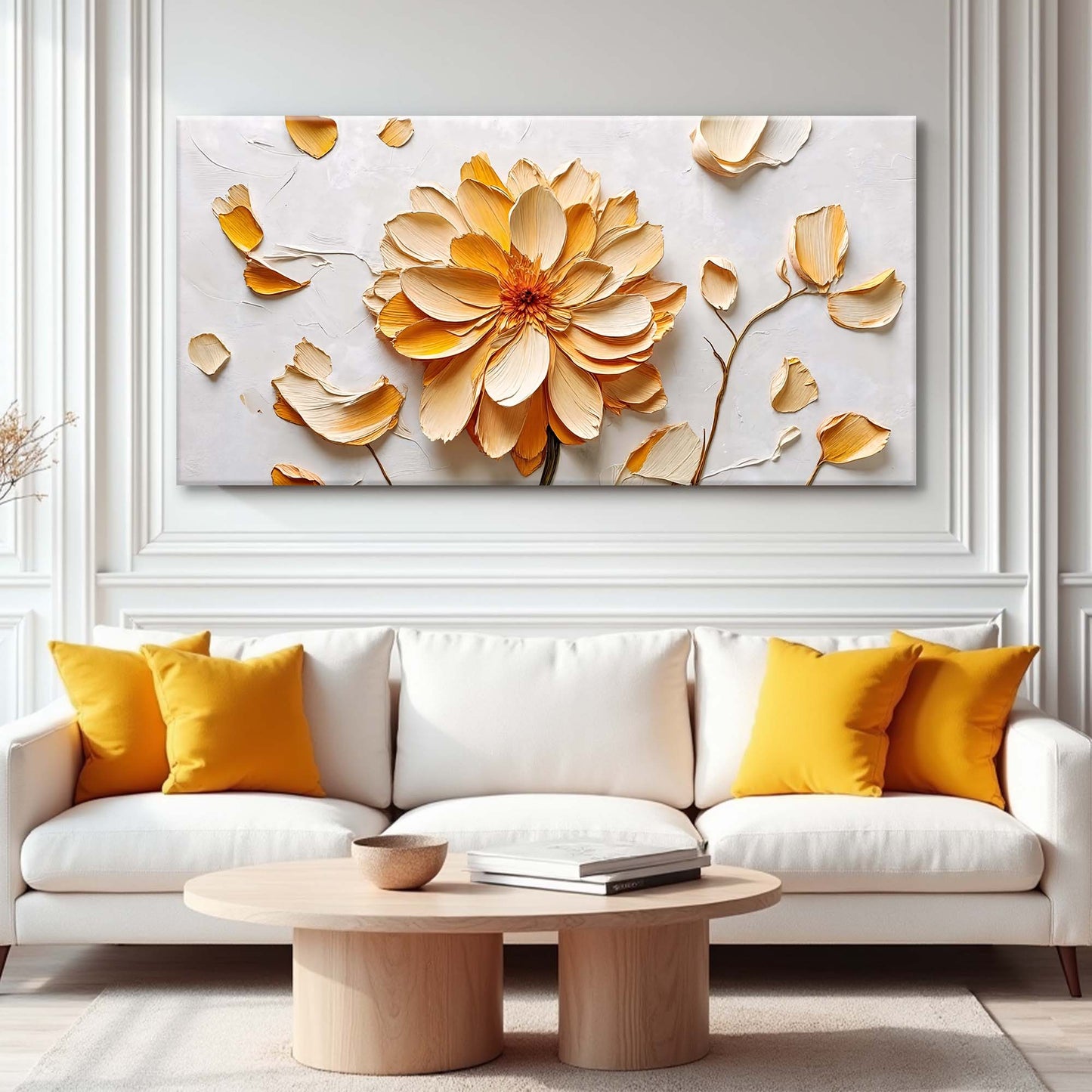 Golden Dandelion Minimalist Abstract Wall Art III canvas by Tailored Canvases with textured petals on Tampa Home & Garden Store
