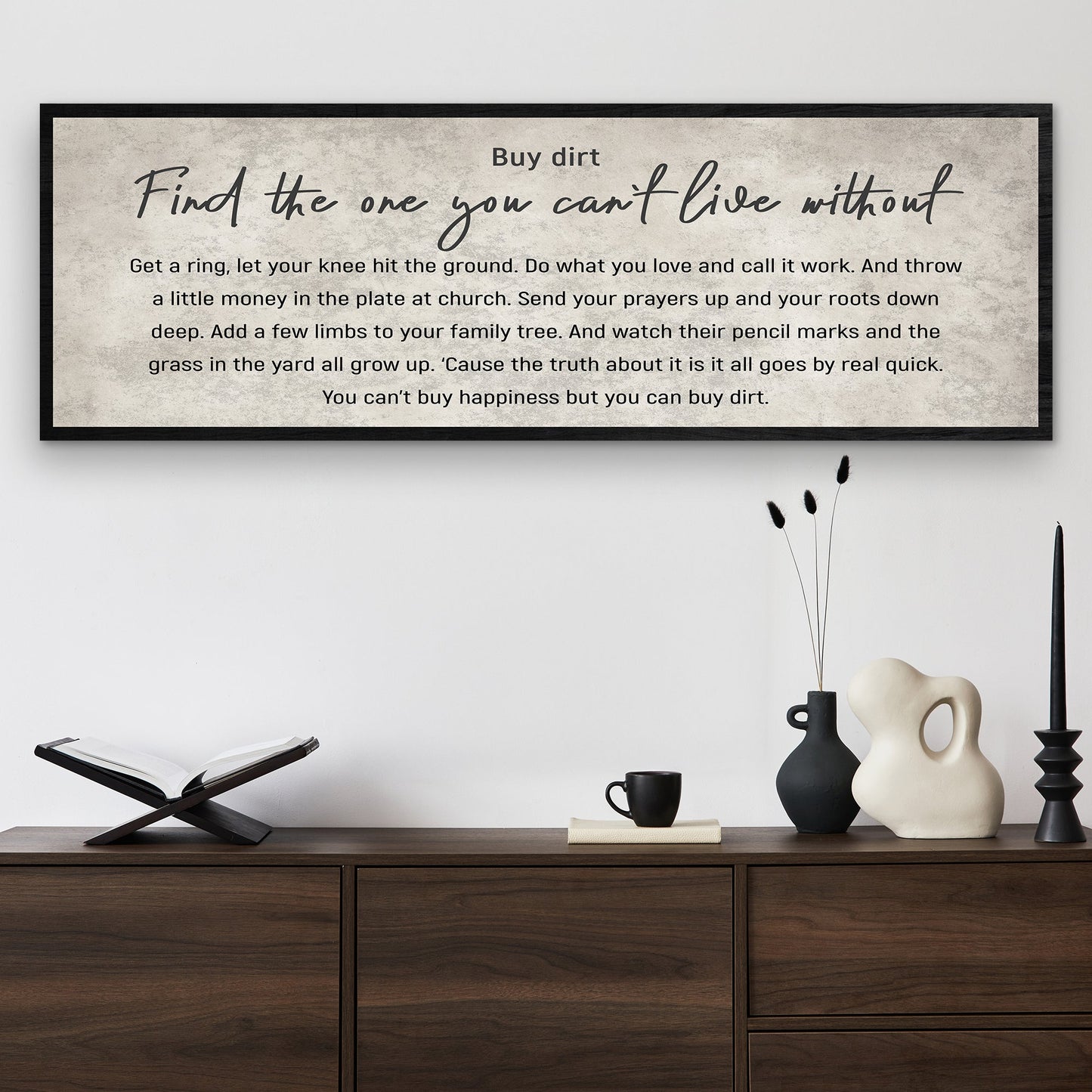 Find The One You Can't Live Without Family Sign III canvas with beige background and script on Tampa Home & Garden Store