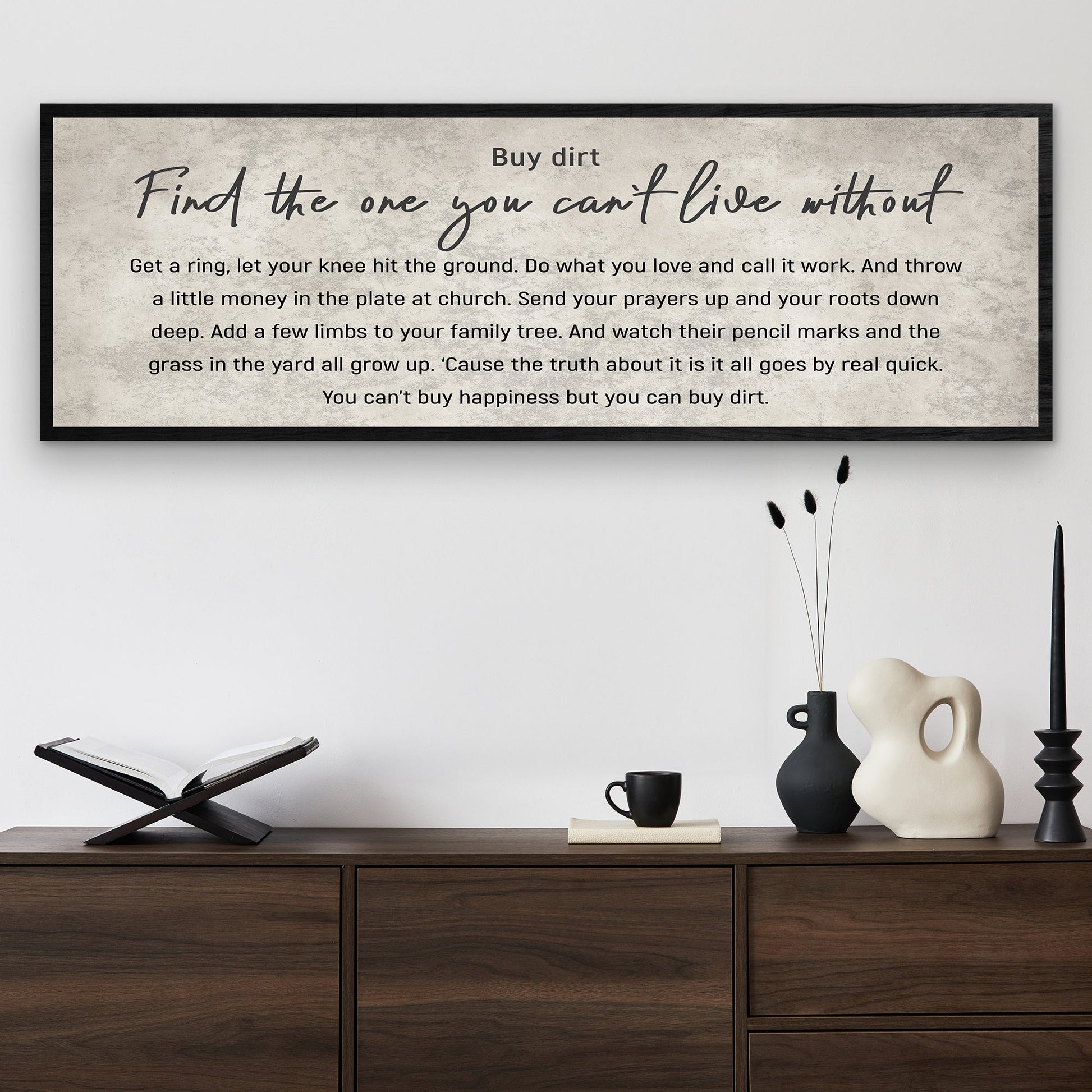 Find The One You Can't Live Without Family Sign III canvas with beige background and script on Tampa Home & Garden Store