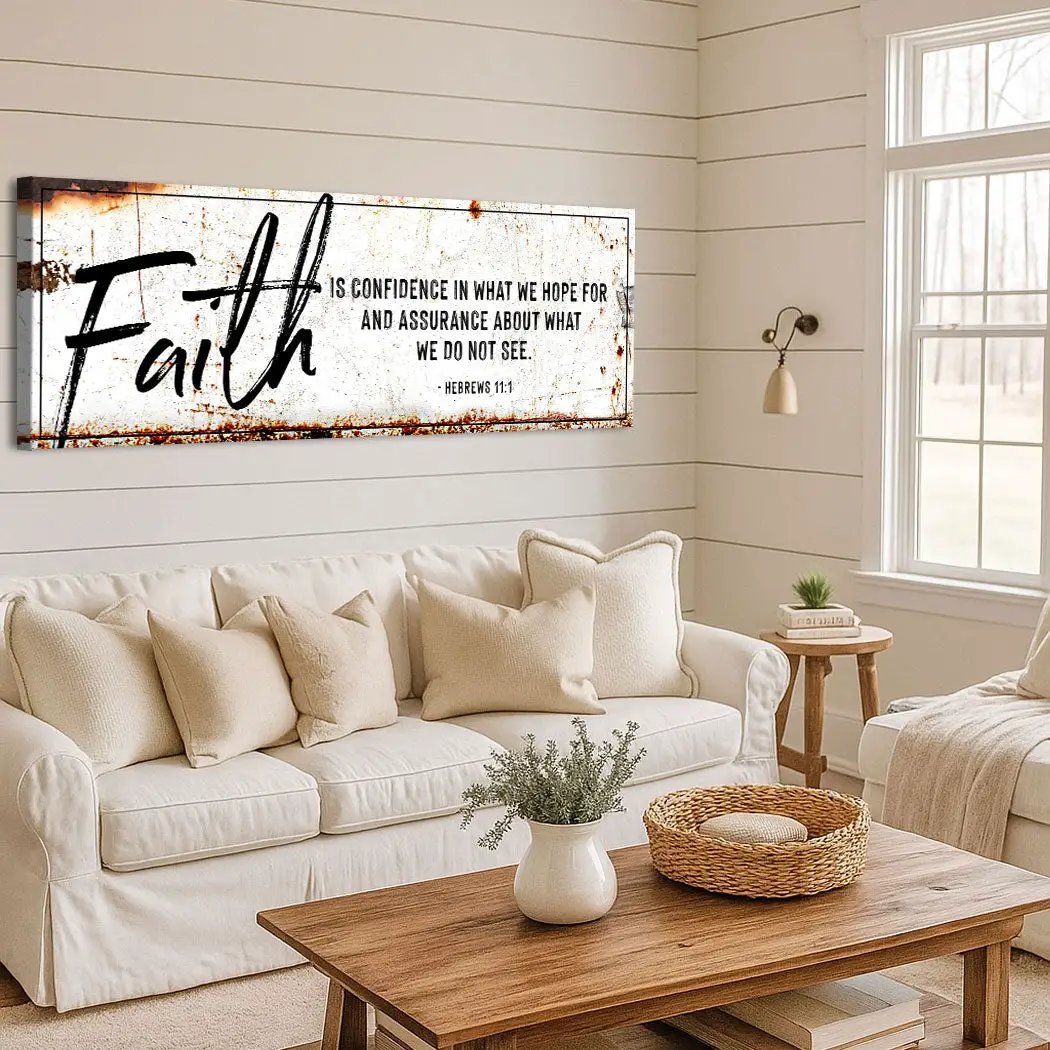 Faith Is Confidence Hebrews 11:1 Faith Sign III canvas wall art with script on backdrop on Tampa Home & Garden Store