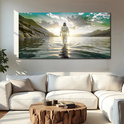 Reflections Faith Wall Art XIII canvas; robed figure walks on water toward sunrise on Tampa Home & Garden Store