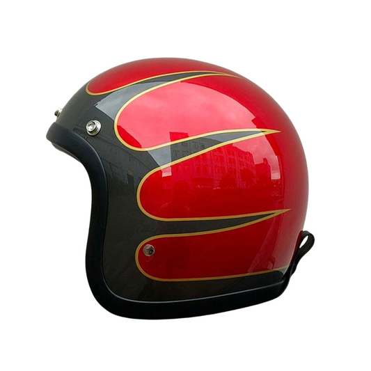Chopper low-profile vintage helmet red with flame accents DOT ECE approved BikerZoneZ on Tampa Home & Garden Store