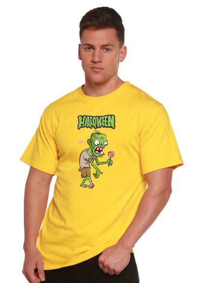 Halloween green monster unisex bamboo viscose yellow tee zombie print on Tampa Home & Garden Store