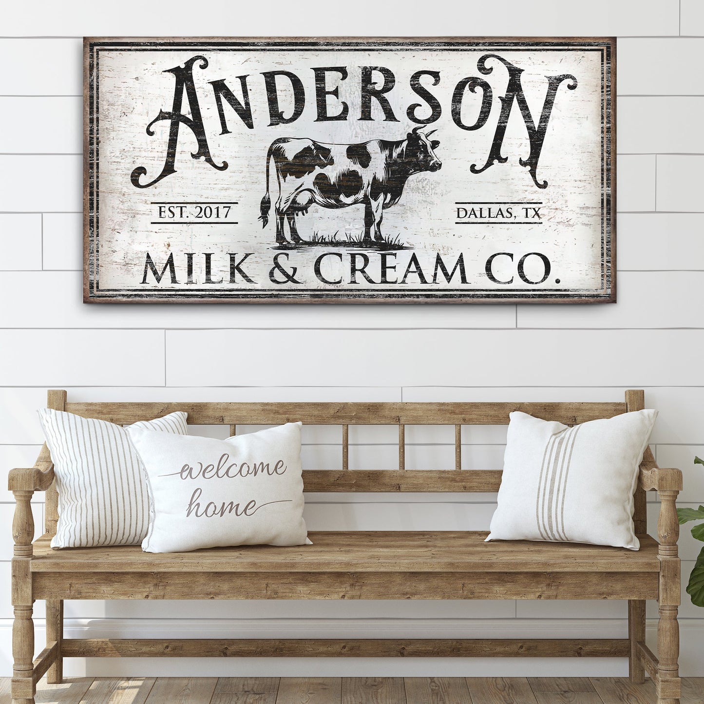 Personalized Milk & Cream Co Sign Canvas with distressed white background Tailored Canvases on Tampa Home & Garden Store