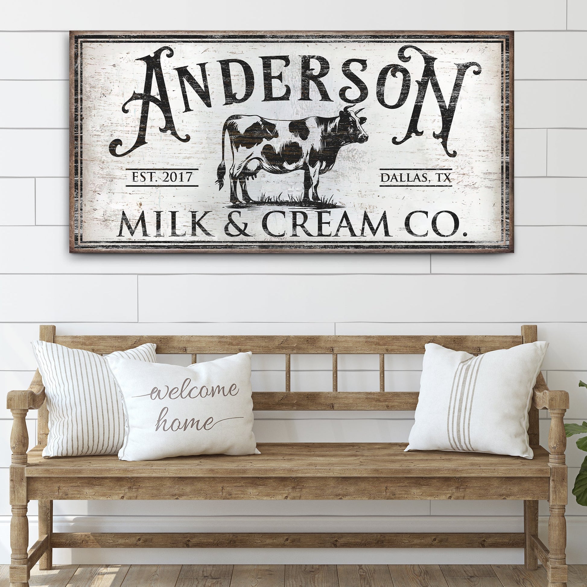 Personalized Milk & Cream Co Sign Canvas with distressed white background Tailored Canvases on Tampa Home & Garden Store