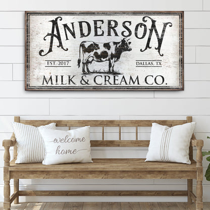 Personalized Milk & Cream Co Sign Canvas with distressed white background Tailored Canvases on Tampa Home & Garden Store