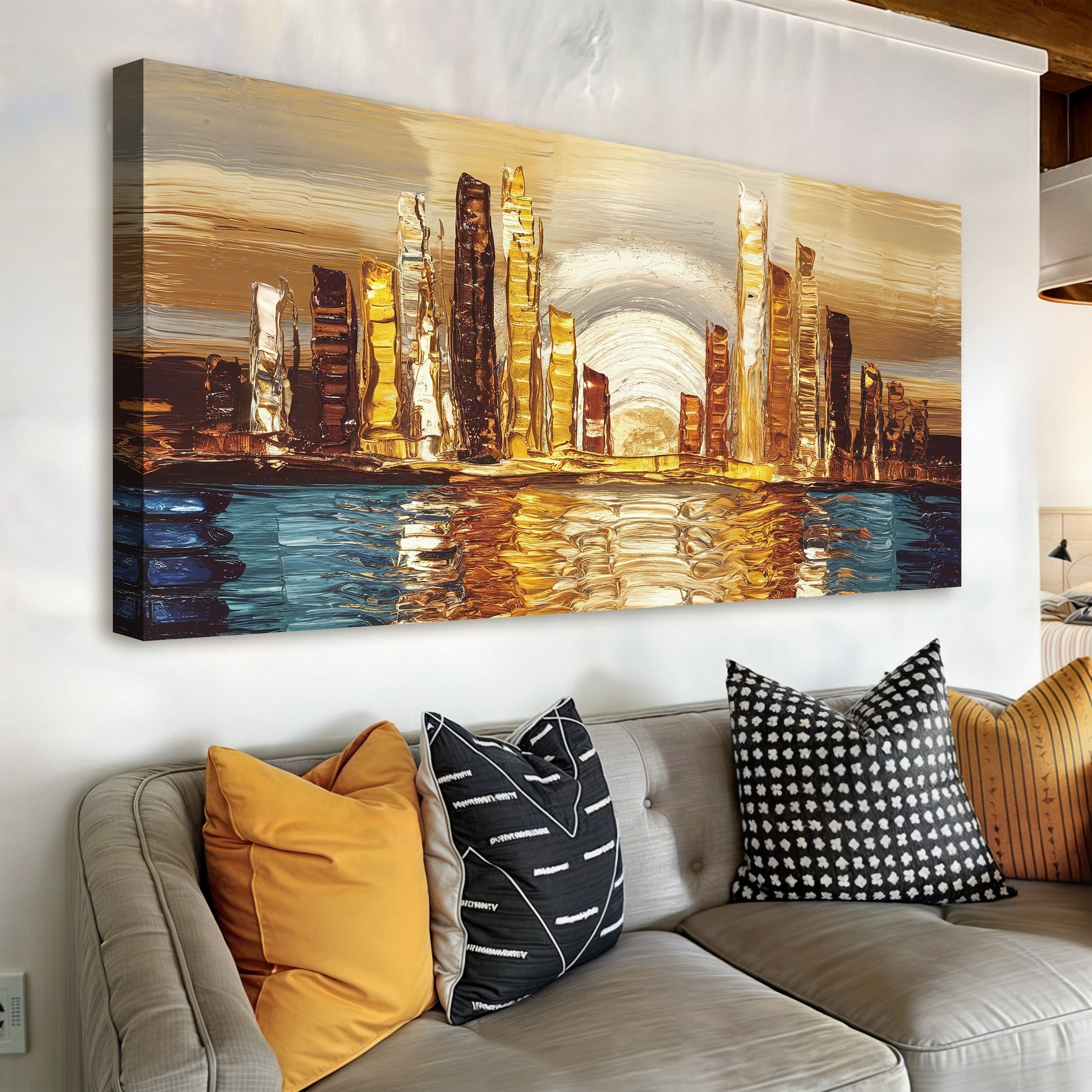 Golden Metropolis Abstract Impasto Wall Art canvas by Tailored Canvases; gold cityscape with thick texture on Tampa Home & Garden Store