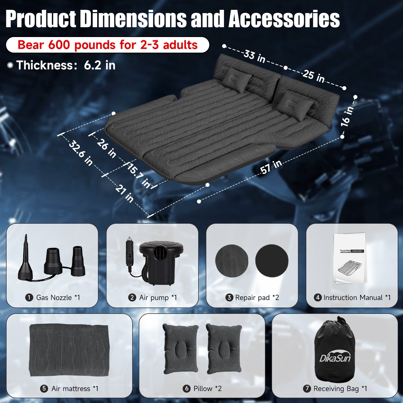 Dikasun Outdoor SUV air mattress with black flocked Oxford surface and electric pump on Tampa Home & Garden Store