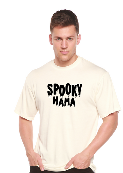 Spooky Mama Halloween men's bamboo tee in cream with dripping black SPOOKY MAMA text on Tampa Home & Garden Store