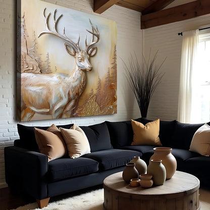 3D Deer Wall Art canvas by Tailored Canvases in beige tones with textured antlers on Tampa Home & Garden Store