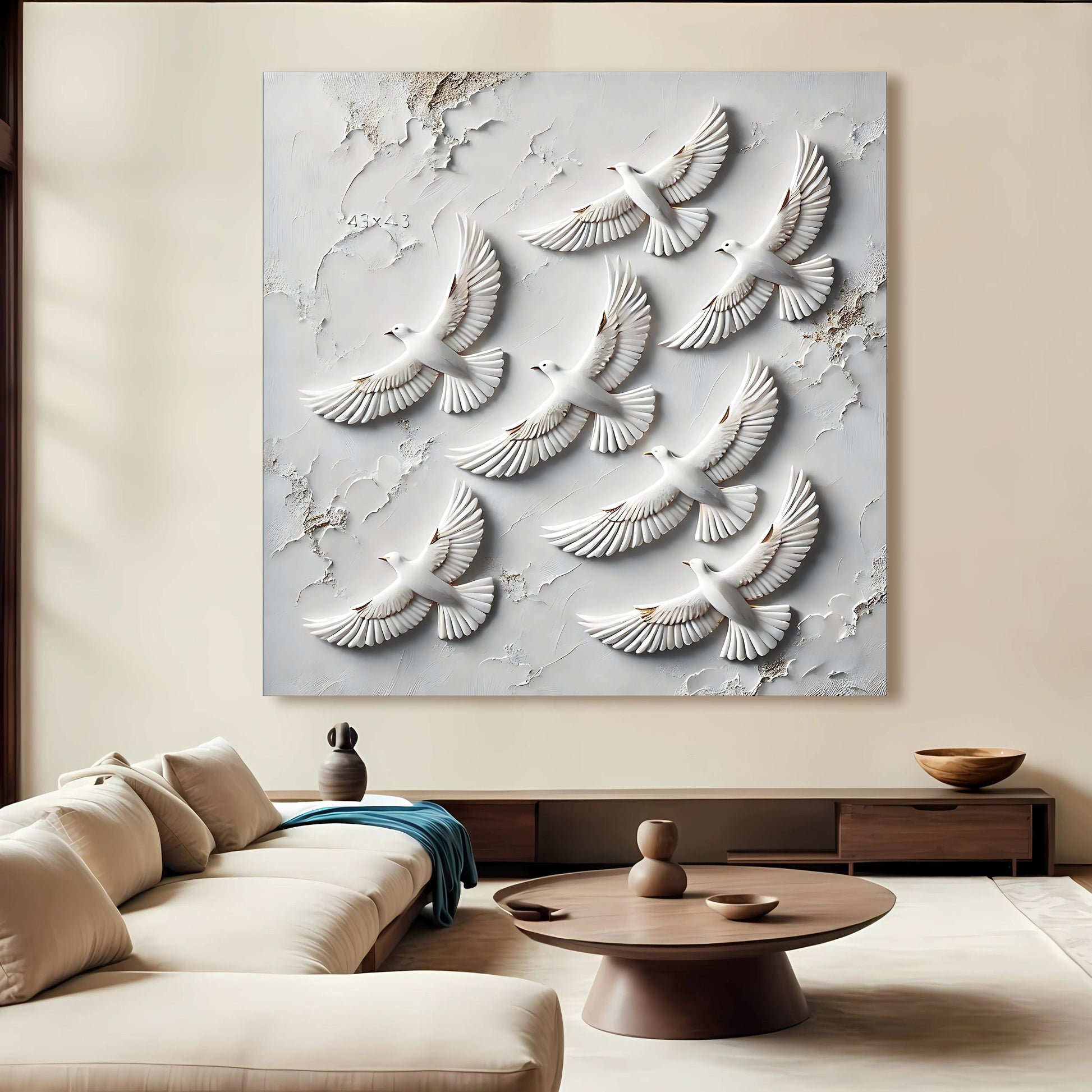 3D Birds Wall Art canvas with white dove silhouettes in textured relief on Tampa Home & Garden Store