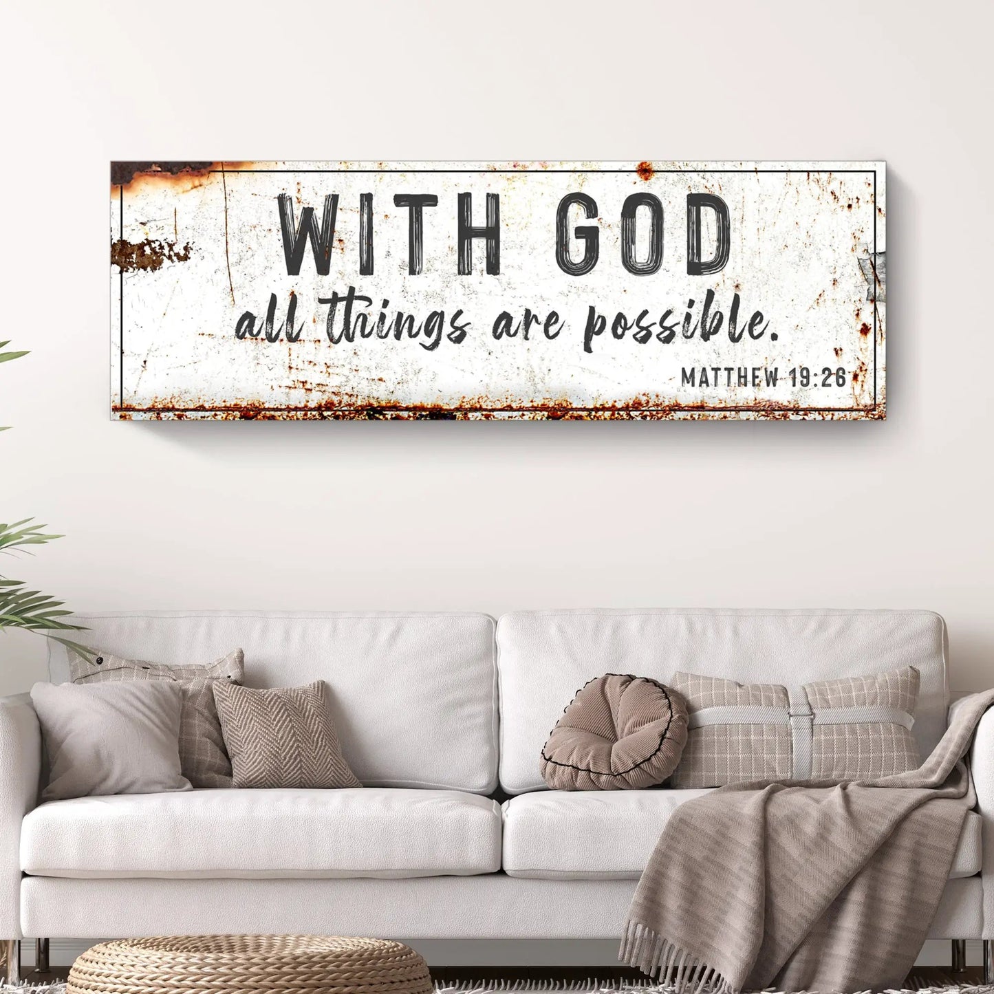 Canvas sign With God All Things Are Possible in distressed rustic print by Tailored Canvases on Tampa Home & Garden Store