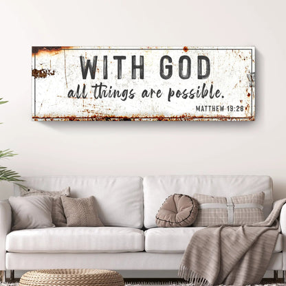 Canvas sign With God All Things Are Possible in distressed rustic print by Tailored Canvases on Tampa Home & Garden Store