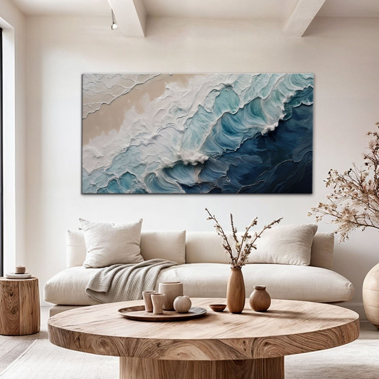 Crashing Coastal Waves Canvas wall art in textured blue tones by Tailored Canvases on Tampa Home & Garden Store