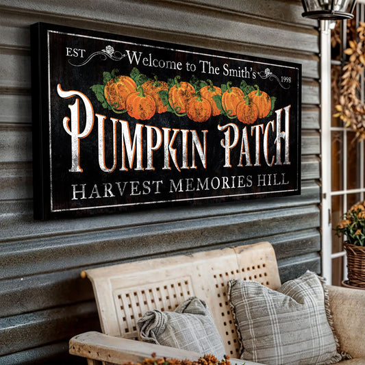 Personalized Pumpkin Patch Sign IX distressed black canvas by Tailored Canvases on Tampa Home & Garden Store