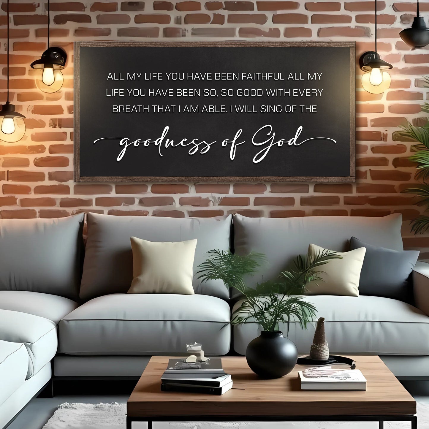 Goodness Of God Faith Sign II canvas with chalkboard-style text Tailored Canvases on Tampa Home & Garden Store