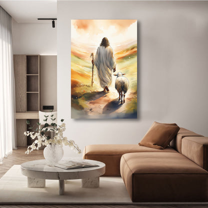 Parable Of The Lost Sheep Faith Wall Art canvas by Tailored Canvases, warm sunset shepherd and sheep on Tampa Home & Garden Store