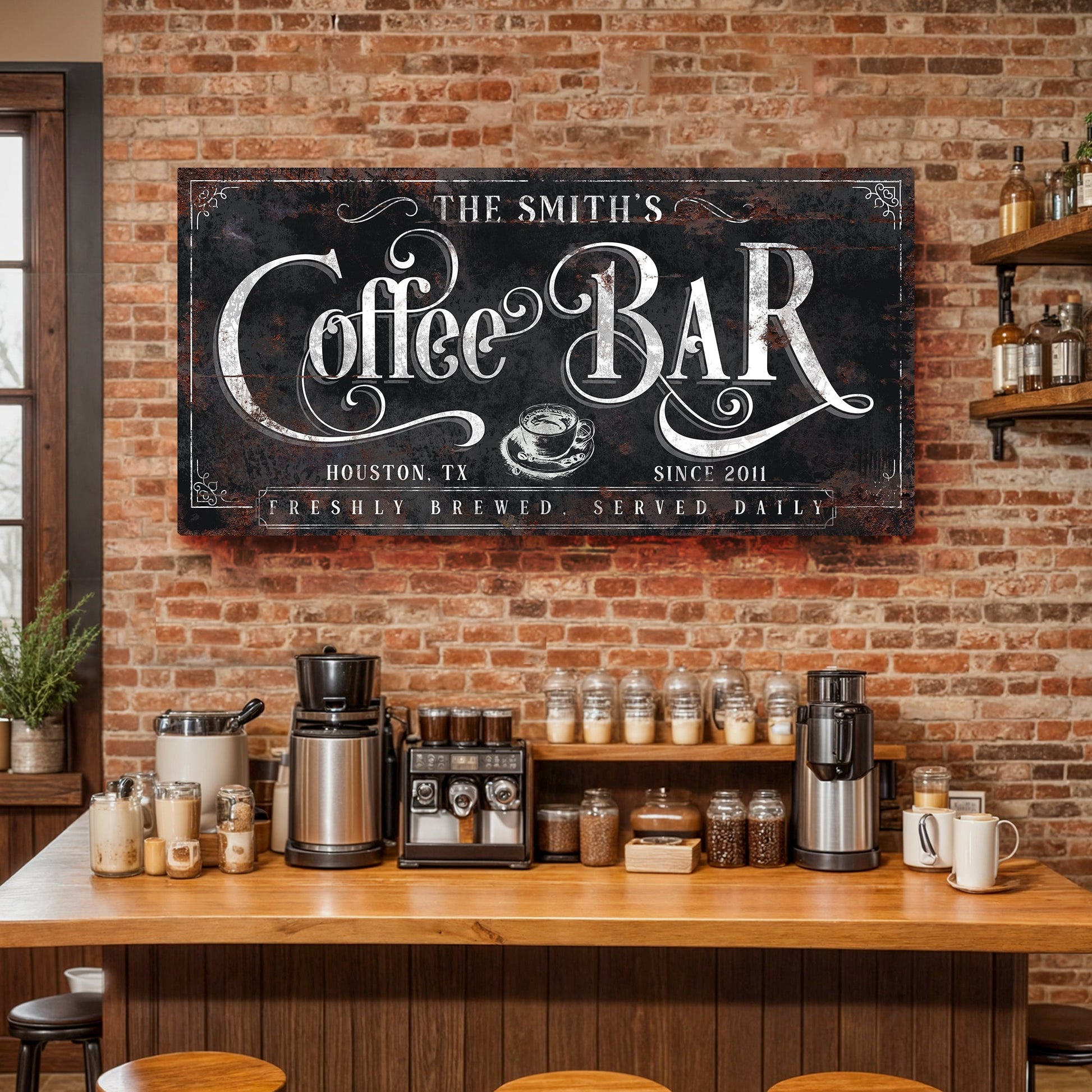 Coffee Bar Sign XI canvas by Tailored Canvases, chalkboard-style black sign with white lettering on Tampa Home & Garden Store