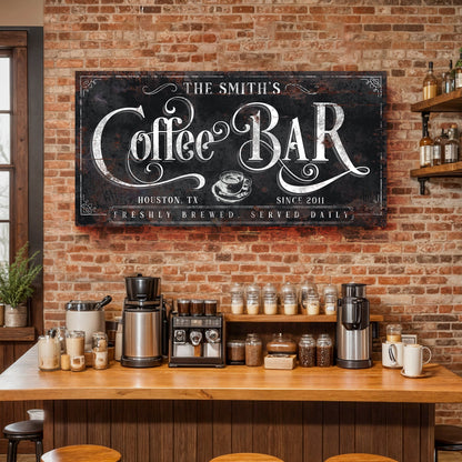 Coffee Bar Sign XI canvas by Tailored Canvases, chalkboard-style black sign with white lettering on Tampa Home & Garden Store