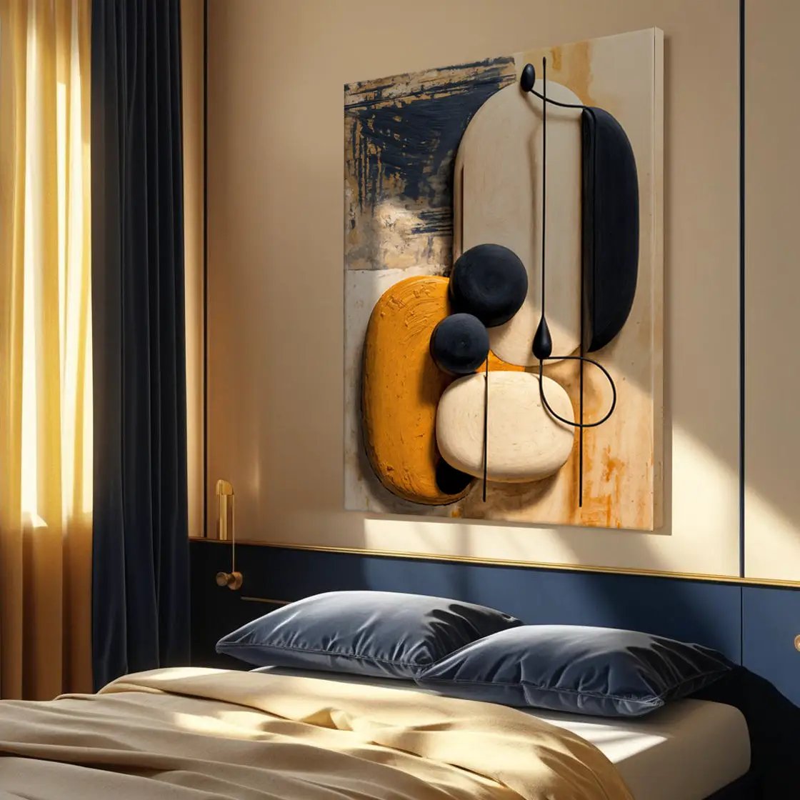 Orange Abstract Harmony Canvas with orange and black shapes for bedroom on Tampa Home & Garden Store