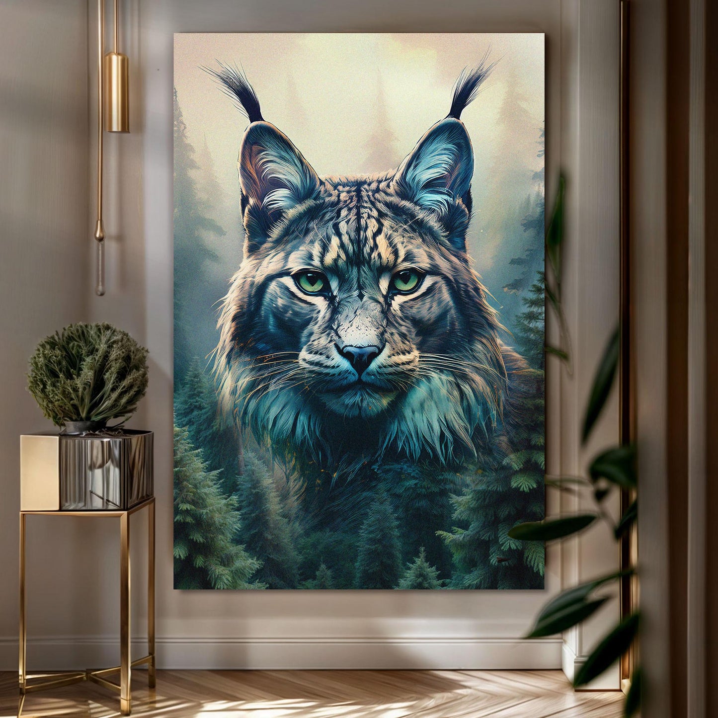 Lynx Double Exposure Wall Art canvas by Tailored Canvases with lynx and forest backdrop on Tampa Home & Garden Store