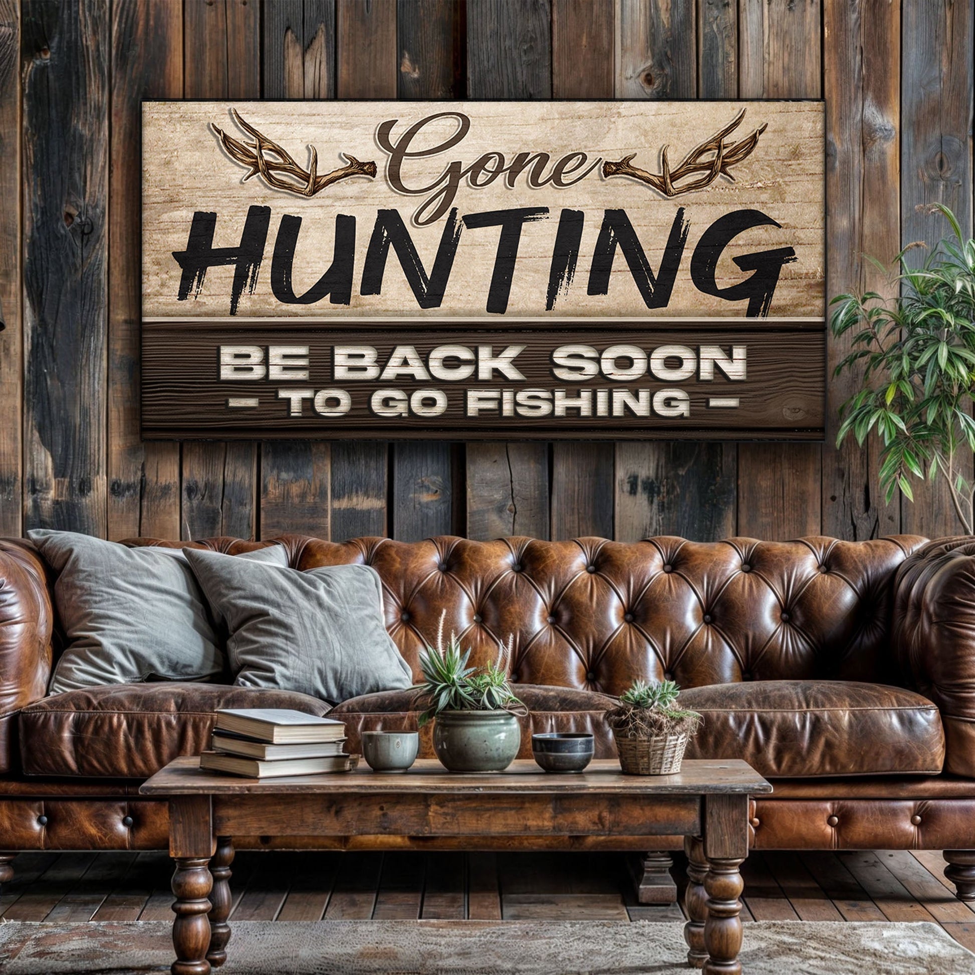 Gone Hunting Sign II canvas crafting art by Tailored Canvases, rustic wood sign on Tampa Home & Garden Store