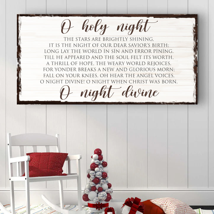 O Holy Night Christmas Sign II canvas by Tailored Canvases in white frame, festive decor on Tampa Home & Garden Store