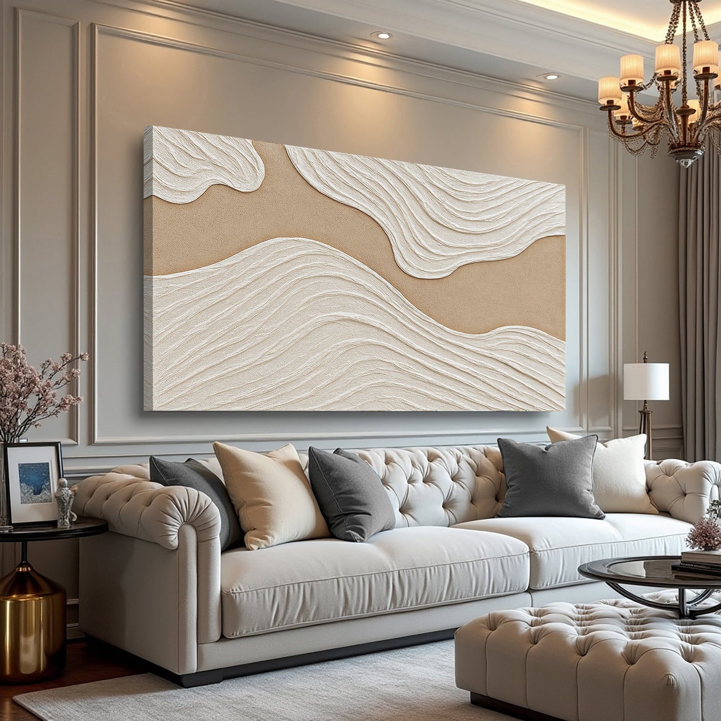 Minimalist Wall Art III canvas Tailored Canvases, textured white wave on beige Crafting Canvas on Tampa Home & Garden Store