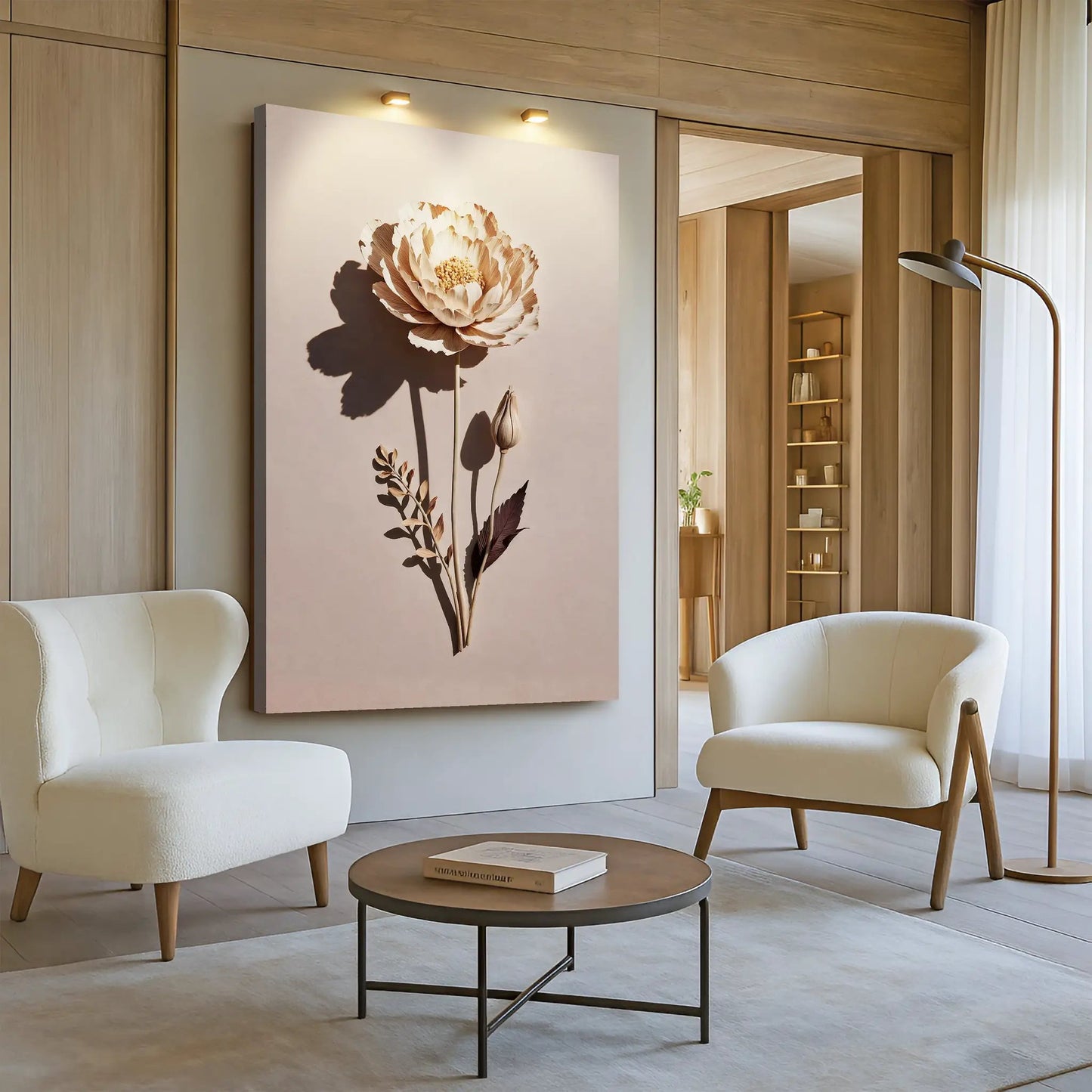 Minimalist Lone Flower Wall Art Crafting Canvas by Tailored Canvases in neutral beige tones on Tampa Home & Garden Store