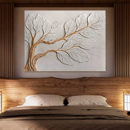 Calm In Ivory Clay Wall Art canvas by Tailored Canvases; ivory tree relief with brown trunk on Tampa Home & Garden Store