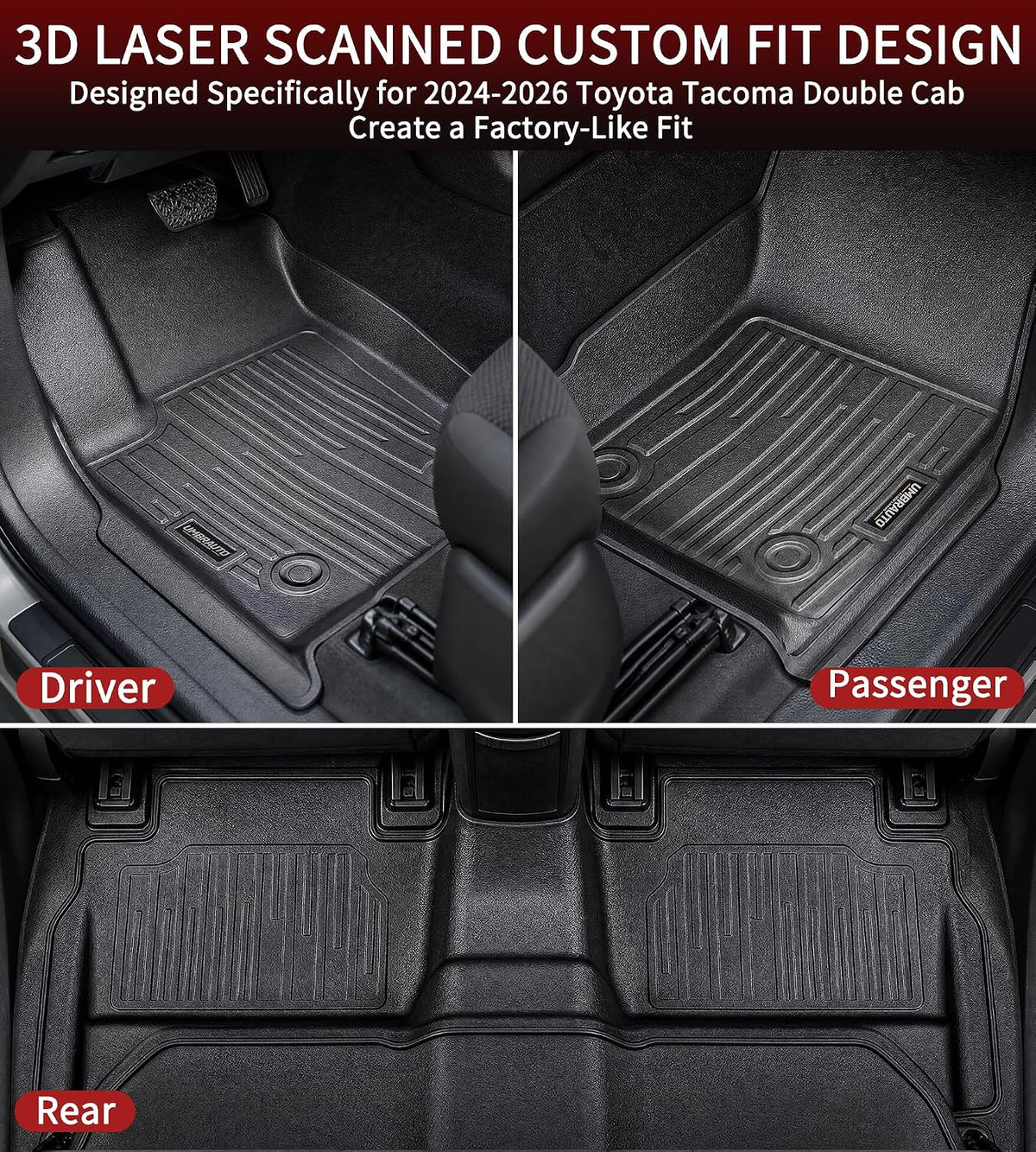 Umbrauto all-weather floor mats for Toyota Tacoma 2016-2023, front & rear, black TPE, custom fit on Tampa Home & Garden Store