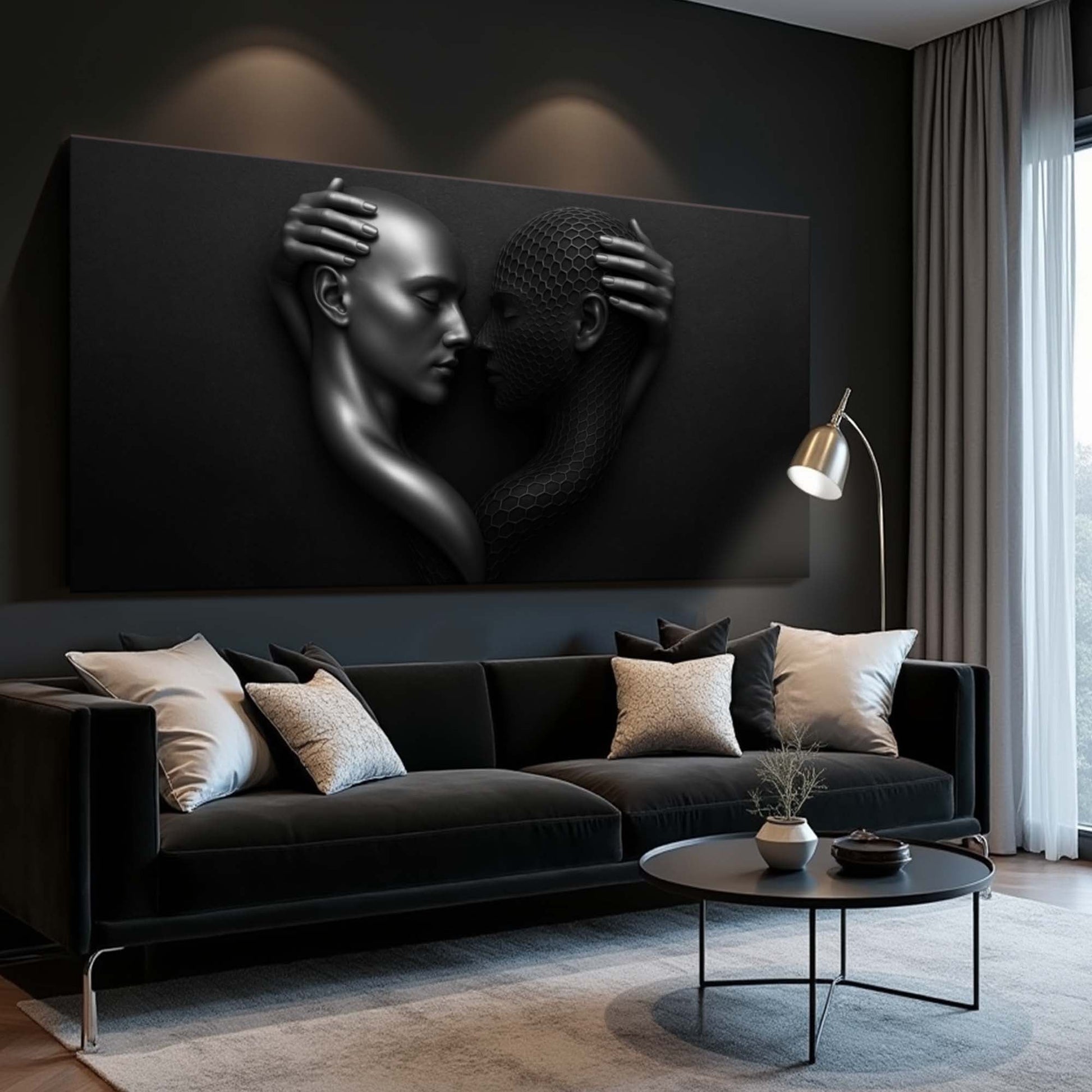 Tailored Canvases Eternal Love Figure Abstract Wall Art III canvas with two grayscale embracing figures on Tampa Home & Garden Store