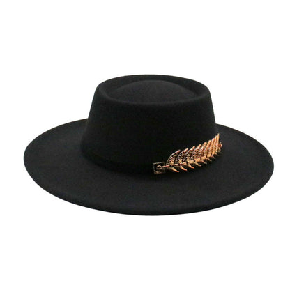 Stevvex black felt fedora hat with gold leaf band, foldable short brim ST13FD765FHE on Tampa Home & Garden Store