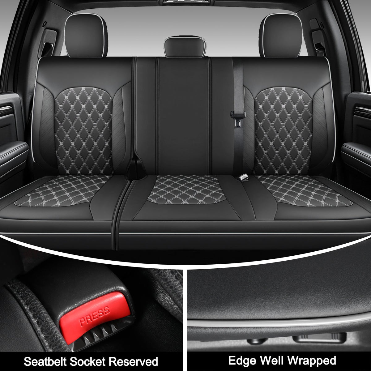 Umbrauto gray Nappa leather rear seat cover with diamond stitch panels, waterproof, airbag compatible on Tampa Home & Garden Store