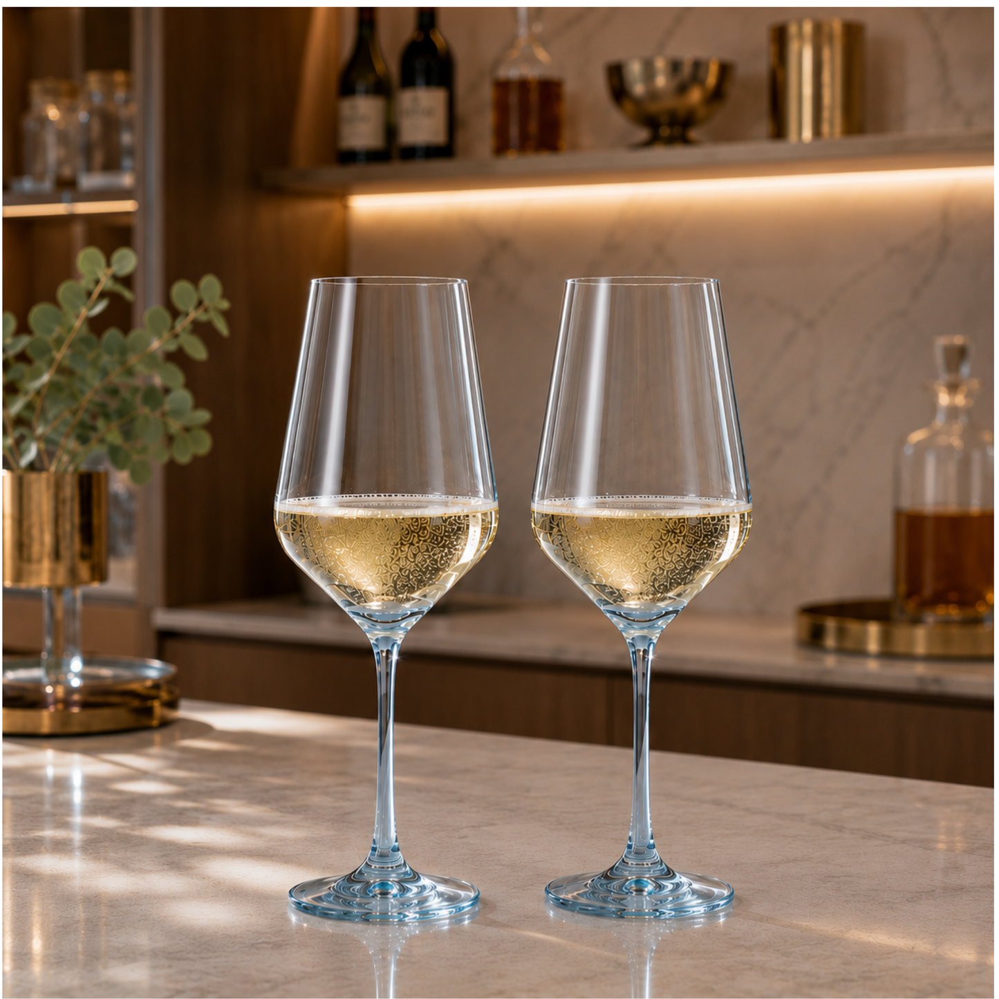 a Set Of Monet Blue Stemmed Wine Glasses