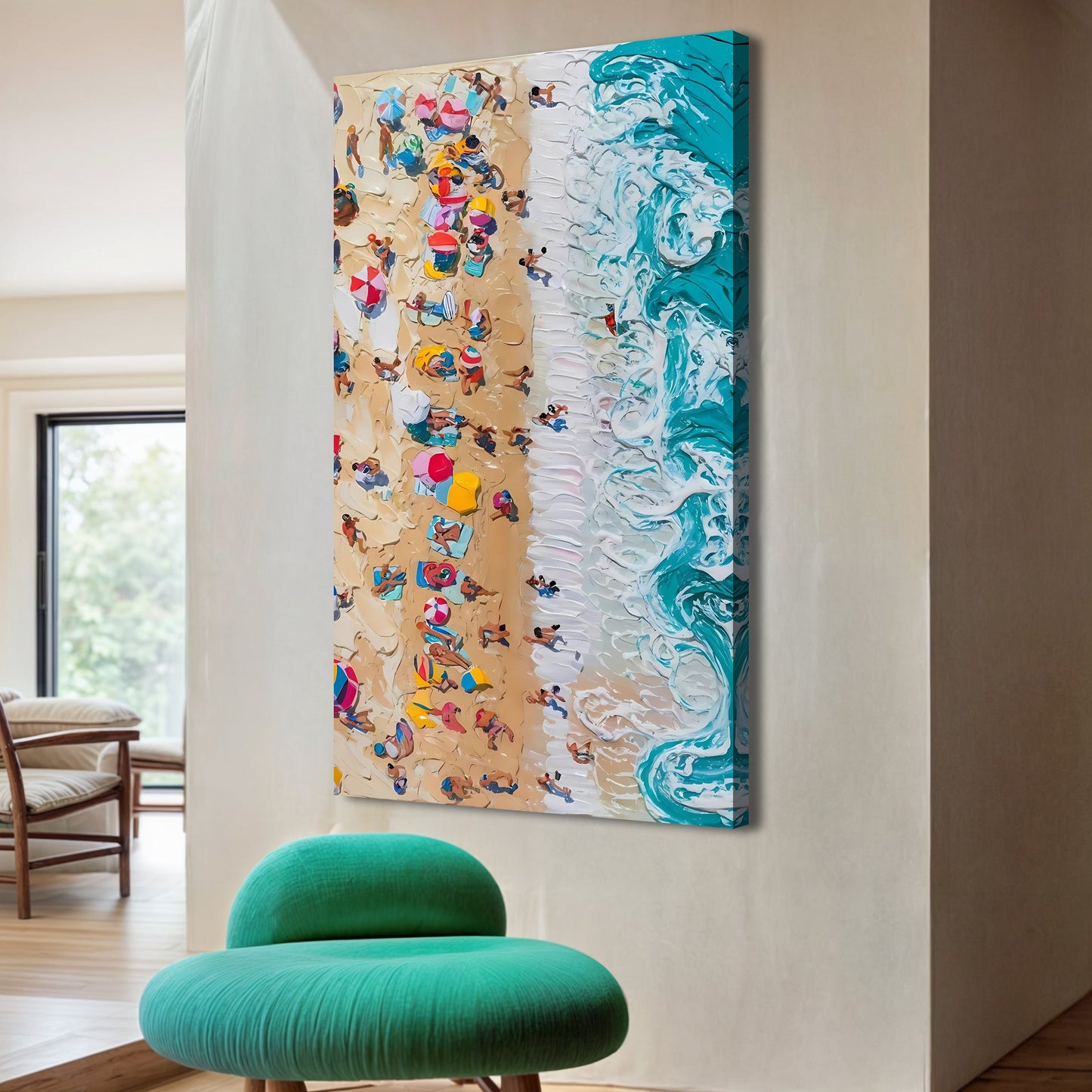 Beach Days Wall Art VII canvas by Tailored Canvases; beach scene with colorful crowds and turquoise surf on Tampa Home & Garden Store