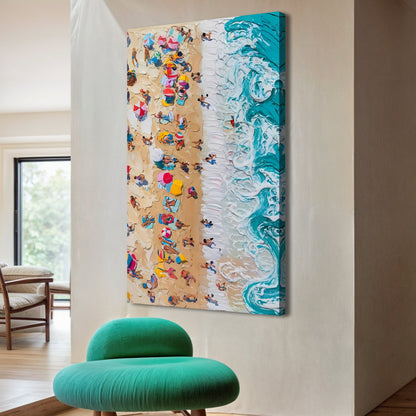 Beach Days Wall Art VII canvas by Tailored Canvases; beach scene with colorful crowds and turquoise surf on Tampa Home & Garden Store