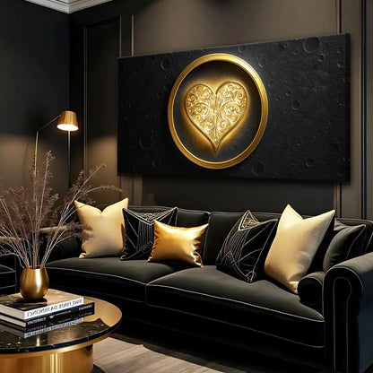 Heart Eclipse Wall Art canvas Tailored Canvases black backdrop with gold heart medallion on Tampa Home & Garden Store