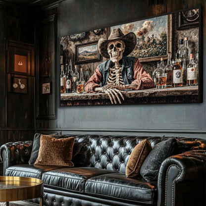 Canvas wall art Skeleton Cowboy Barman At Western Saloon by Tailored Canvases skeleton bartender on Tampa Home & Garden Store